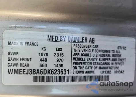 2013 Smart Fortwo Pure z USA, uszkodzony, nr VIN WMEEJ3BA6DK623631